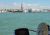 Blick von der Giudecca auf Venedig-Panorama mit "Fußabdruck"